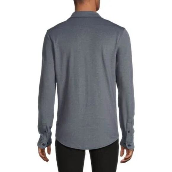 Ben Sherman Solid Knit Button Down Shirt in Heather Navy Blue size Medium - Picture 4 of 7